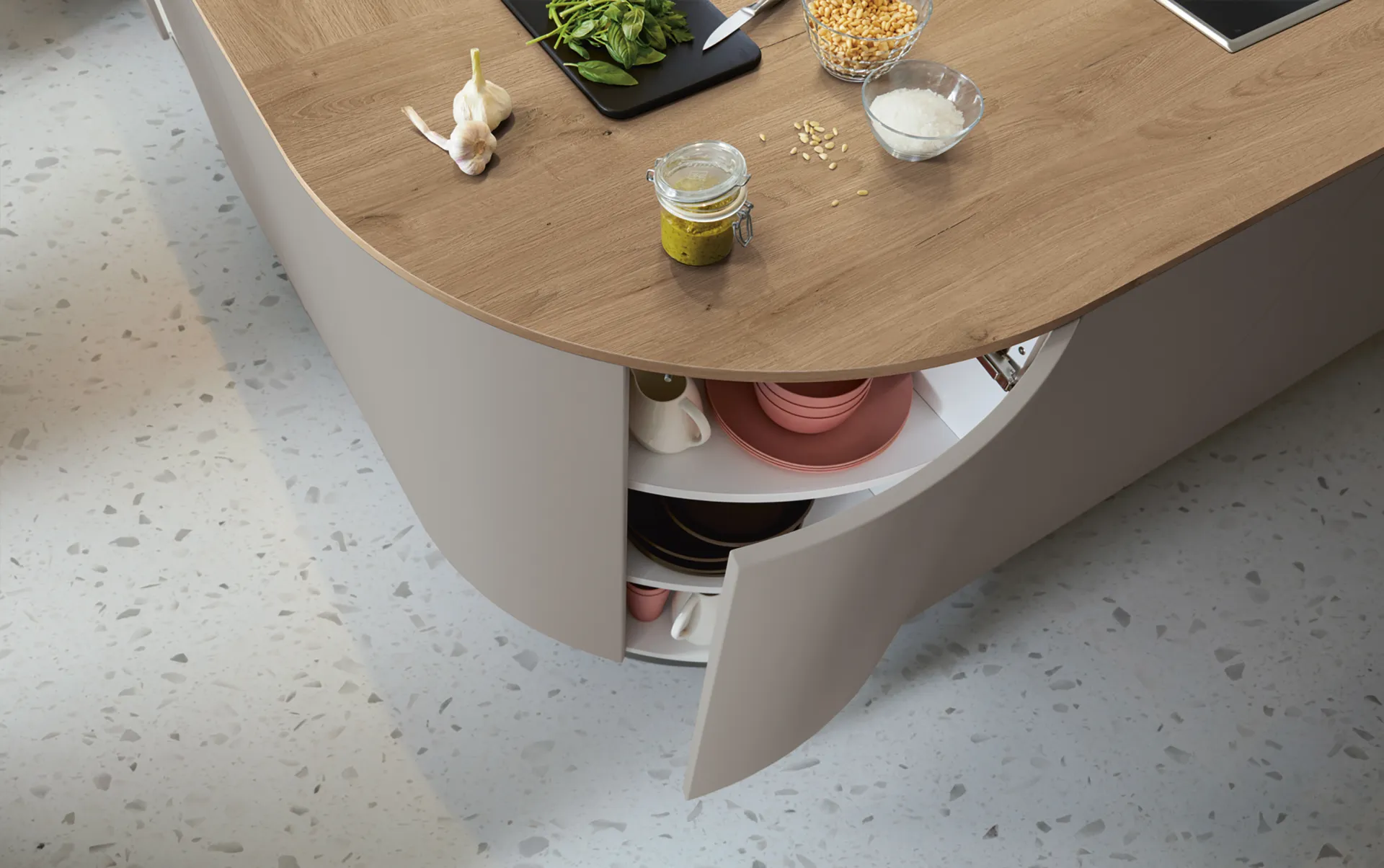 schüller-biella-moderne-küche-terragrau-unterschrank-rondo-eckschrank