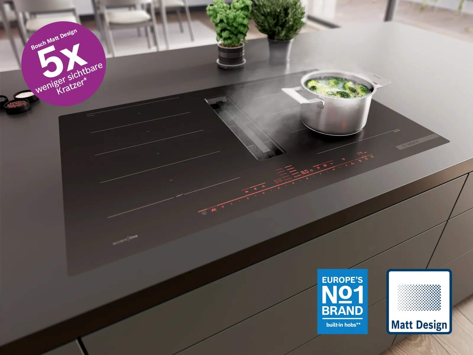 Bosch Kochfeld mit integriertem Dunstabzug im Matt Design